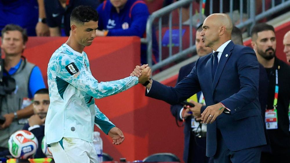 Cristiano Ronaldo celebrando un gol con la selección de Portugal durante la etapa de Roberto Martínez