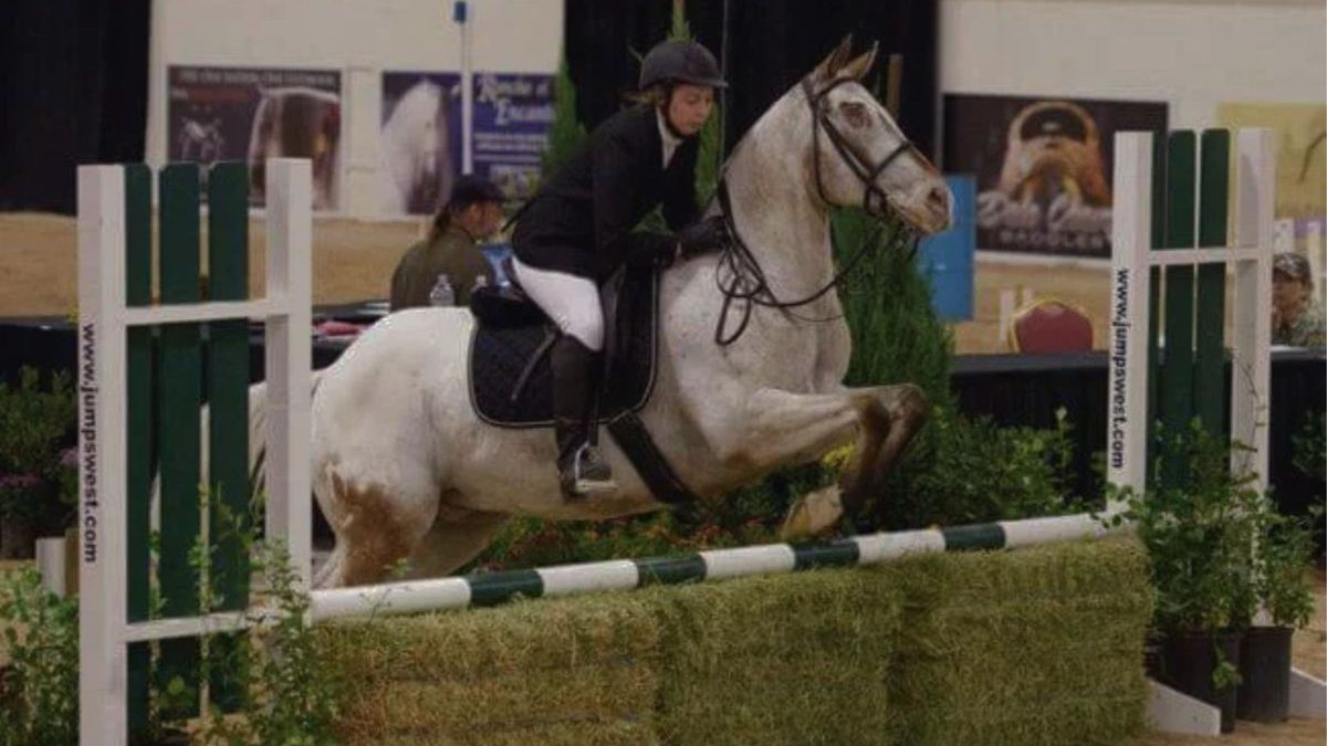 Endo, el caballo ciego sin ojos, junto a su cuidadora Morgan Wagner durante un entrenamiento ecuestre