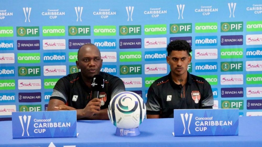Jugadores de Cibao FC en el estadio Cibao previo al partido ante Portmore United por la Copa del Caribe Concacaf 2026