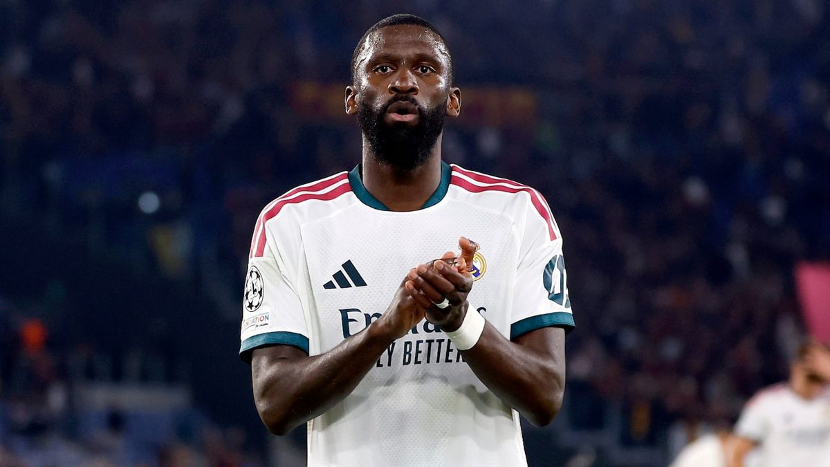 Antonio Rüdiger celebra su gol decisivo con el Real Madrid ante la Roma en el Estadio Olímpico