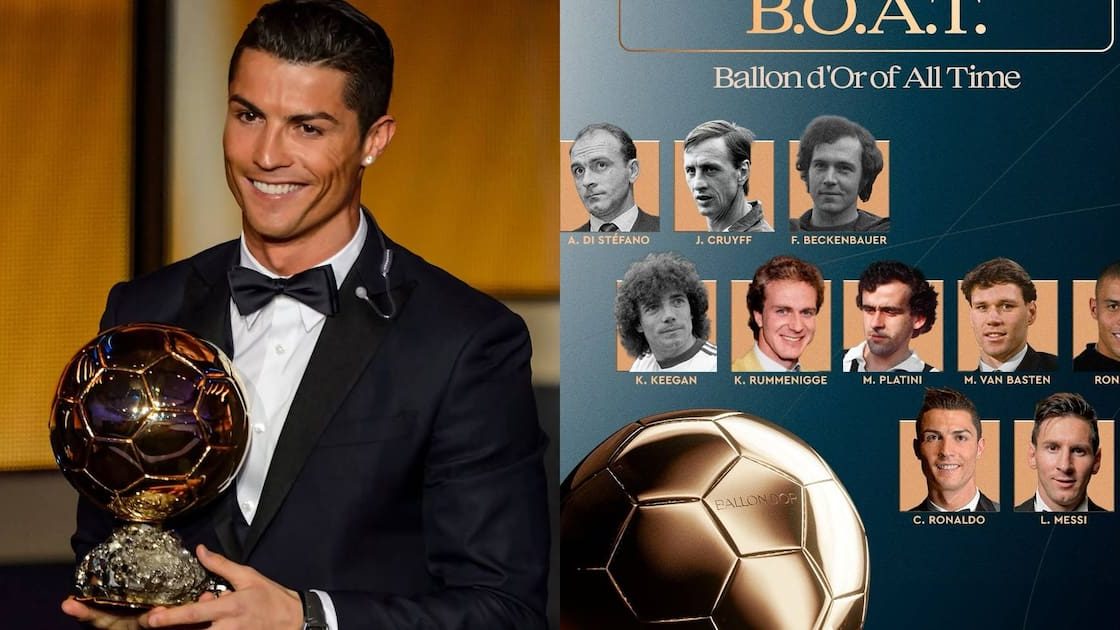 Cristiano Ronaldo levantando el Balón de Oro 2008 con la camiseta del Manchester United