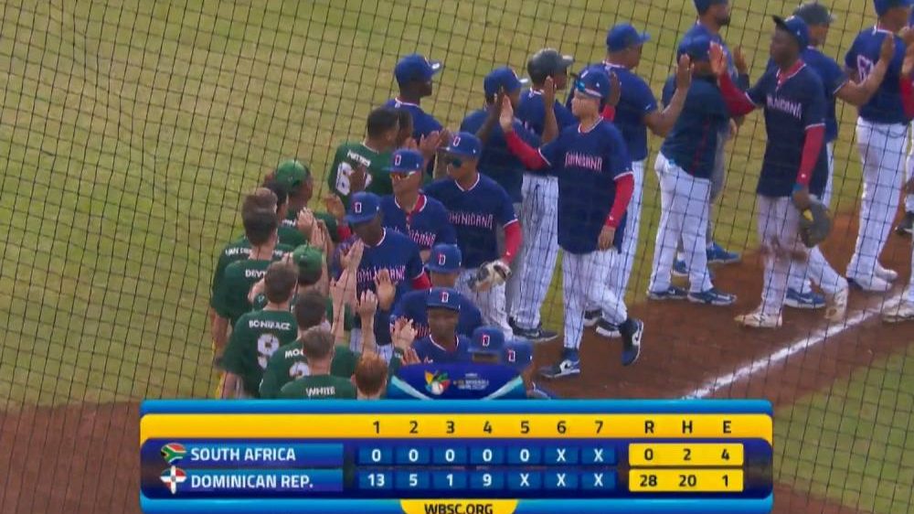 Selección dominicana de béisbol Sub-15 celebra victoria 28-0 sobre Sudáfrica en el Mundial de Mérida, México
