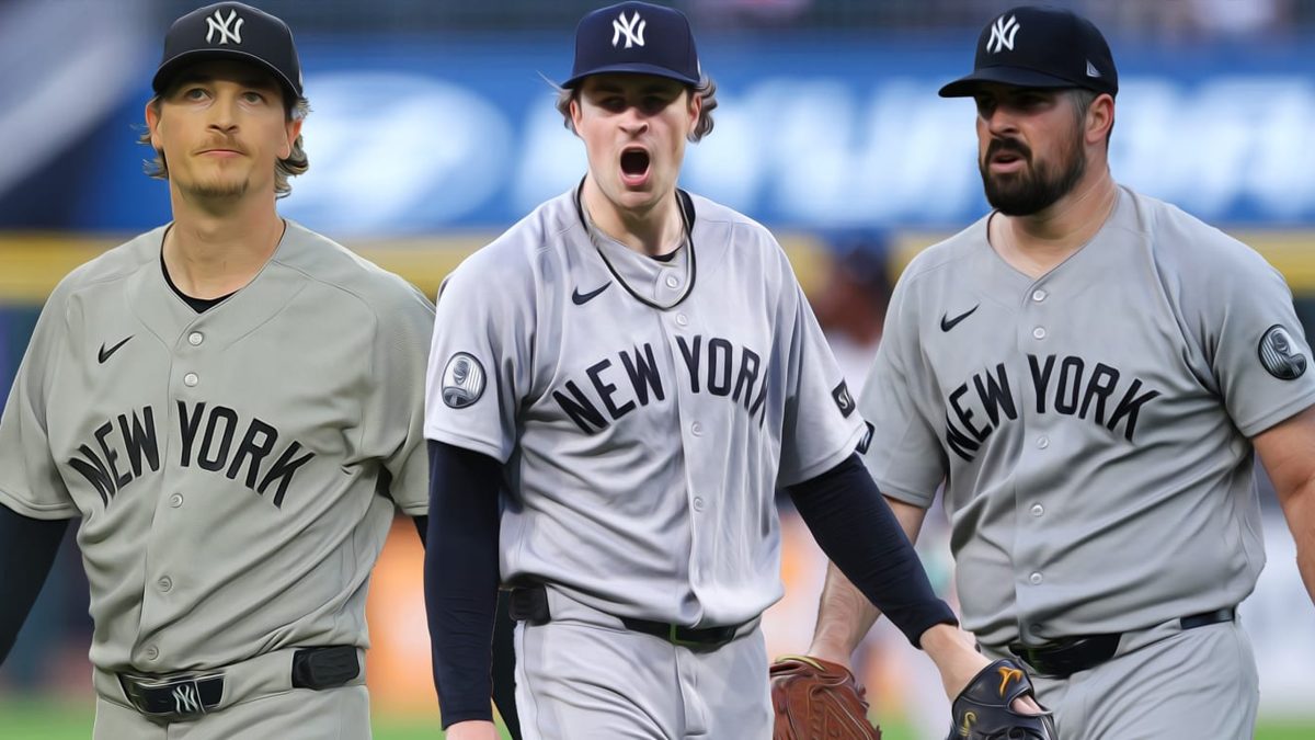 Gerrit Cole lanzando para los Yankees ante los Rays en el Juego 1 de la Serie Divisional en el Tropicana Field
