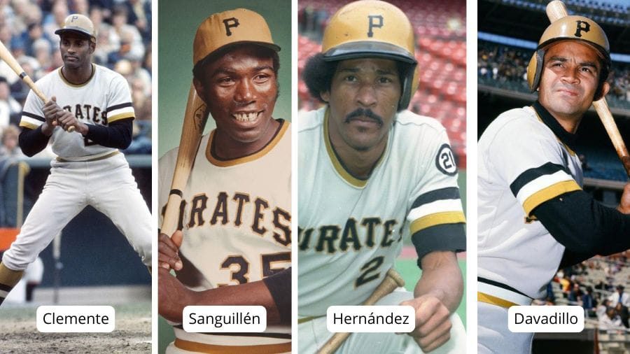 Roberto Clemente bateando en el Three Rivers Stadium durante la Serie Mundial de 1971 bajo las luces nocturnas