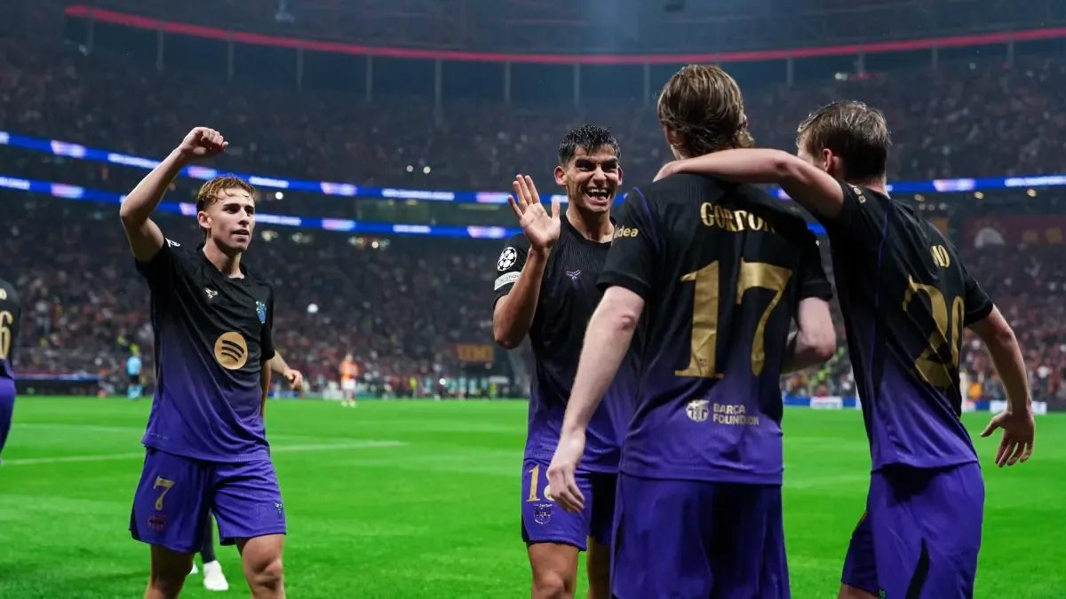 Jugadores del FC Barcelona celebrando un gol en partido de LaLiga temporada 2026-27