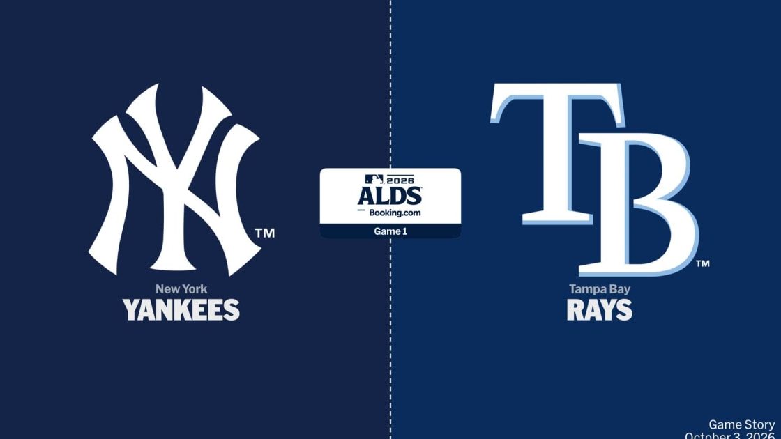 Jonathan Aranda de los Rays de Tampa Bay conecta ante Gerrit Cole de los Yankees en partido del 3 de octubre de 2026