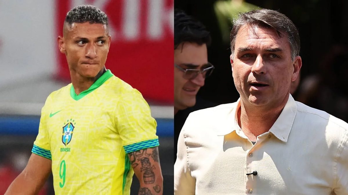 Richarlison, delantero del Tottenham, durante una conferencia de prensa en Brasil