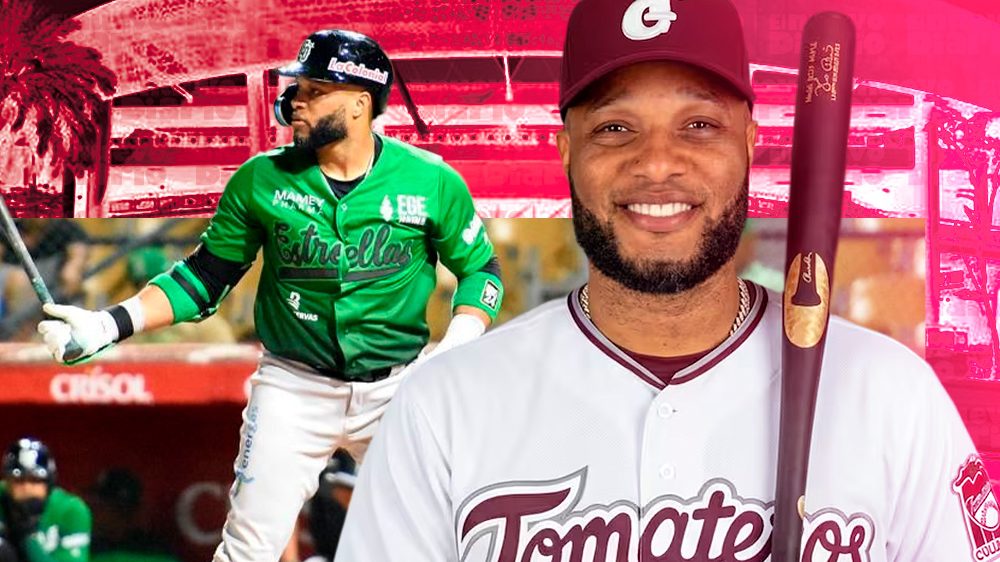 Robinson Canó en posición de bateo durante un partido de béisbol invernal