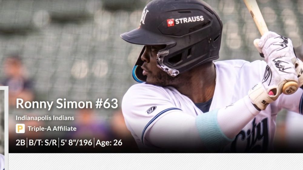Ronny Simón, infielder dominicano de los Indios de Indianapolis, en posición de bateo durante un juego de Triple-A