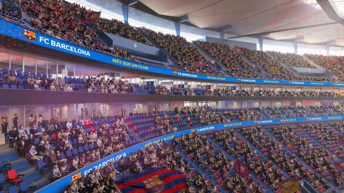 Vista interior del Spotify Camp Nou con las nuevas localidades VIP del FC Barcelona durante una remodelación