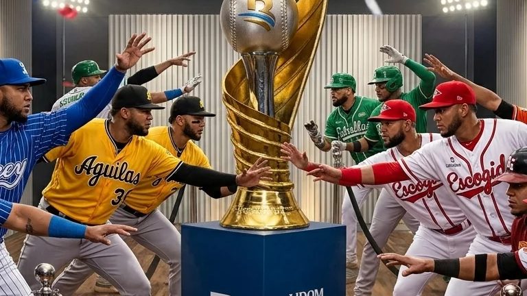 Jugadores de béisbol dominicano en acción durante partido de la temporada invernal de LIDOM 2026-2027